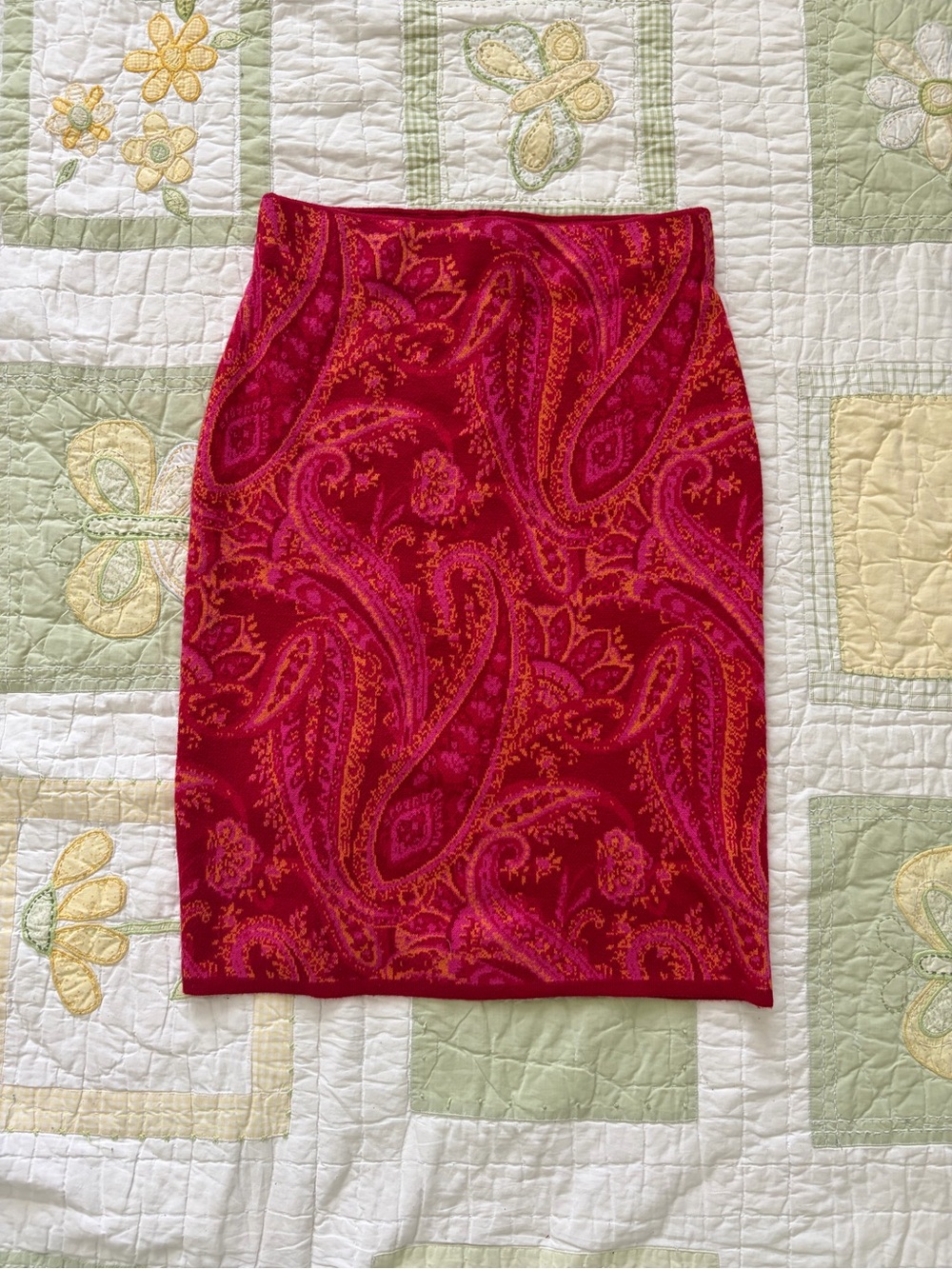 Isaac Mizrahi Red Paisley Pencil Skirt